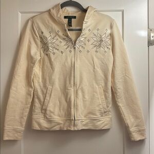 Ralph Lauren snowflake beaded zip up hoodie 100% cotton